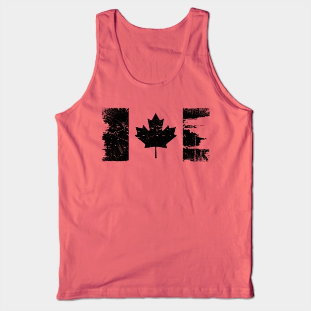 Canadian Flag - Black - Distressed Tank Top by Raw10